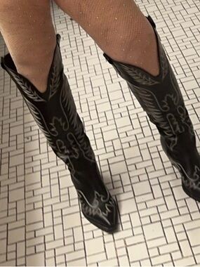 ASOS Black Embroidered Western Knee-High Boots